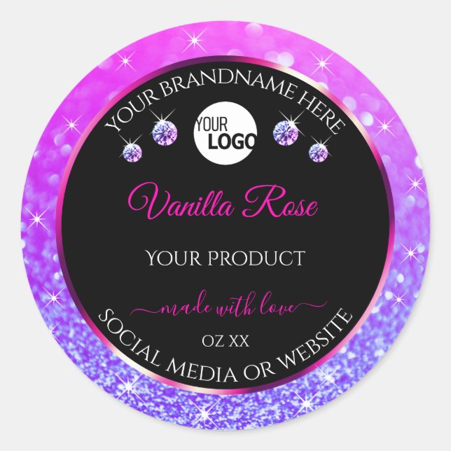 Black Pink Purple Ombre Glitter Product Label Logo (Front)
