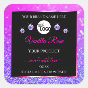 Black Pink Purple Ombre Glitter Product Label Logo