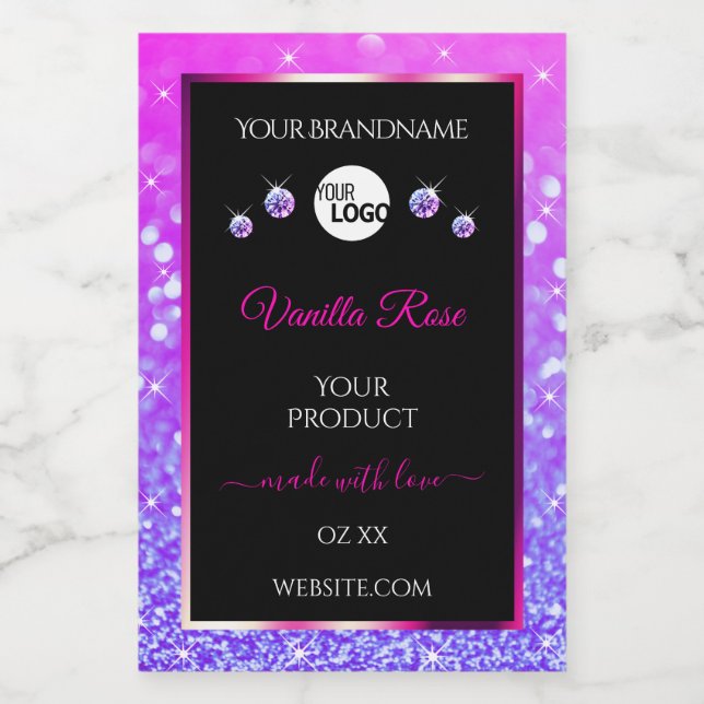 Black Pink Purple Ombre Glitter Product Label Logo (Single Label)