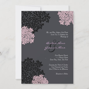 Black & Pink Queen Anne's Lace Wedding Invitation