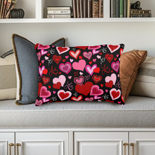 Black Pink Red Hearts Love Pattern Accent Pillow