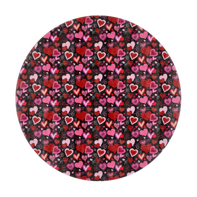 Black Pink Red Hearts Love Pattern Cutting Board (Front)