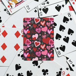 Black Pink Red Hearts Love Pattern Playing Cards