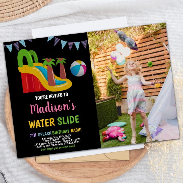 Black Pink Red Purple Photo Water Slide Invitation (Black Pink Red Purple Photo Water Slide Invitation)