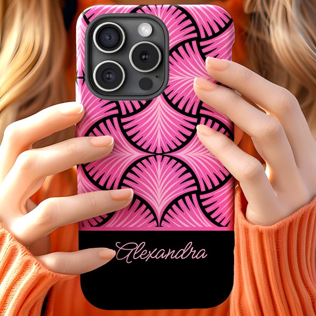 Black Pink Retro 1920s Gatsby Palms Script Name Case-Mate iPhone Case (Creator Uploaded)