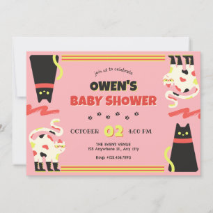 Black Pink retro cat baby shower Invitation