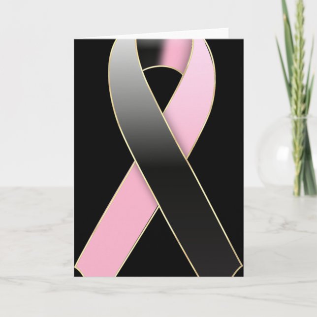 Black & Pink Ribbon Awareness Blank Greeting Card (Front)