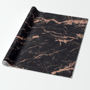 Black Pink Rose Blush Stripes Marble Stone Glam Wrapping Paper