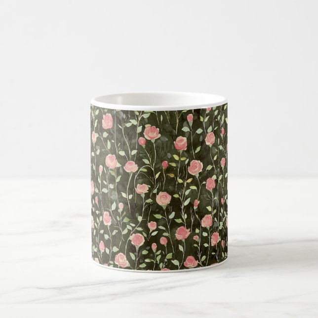 Black Pink Rose Floral   Coffee Mug (Center)