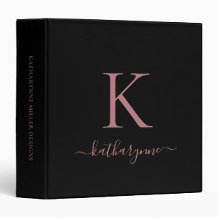 Black Pink Rose Gold Luxury Monogram Binder