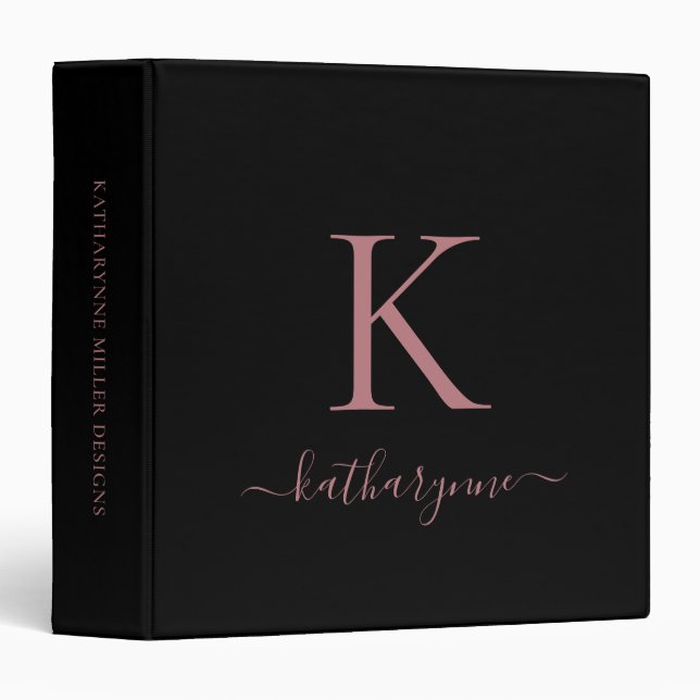 Black Pink Rose Gold Luxury Monogram Binder (Front/Spine)
