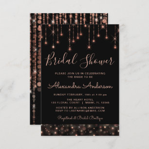Black Pink Rose Gold String Lights Bridal Shower Invitation
