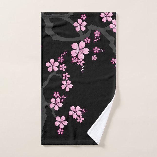 Black Pink Sakura design japonais :: (Serviette à main)