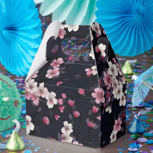 Black Pink Sakura Flowers, Pattern Design, Favor Box
