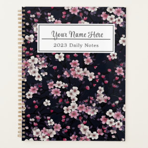 Black Pink Sakura Flowers, Pattern Design,  Planner