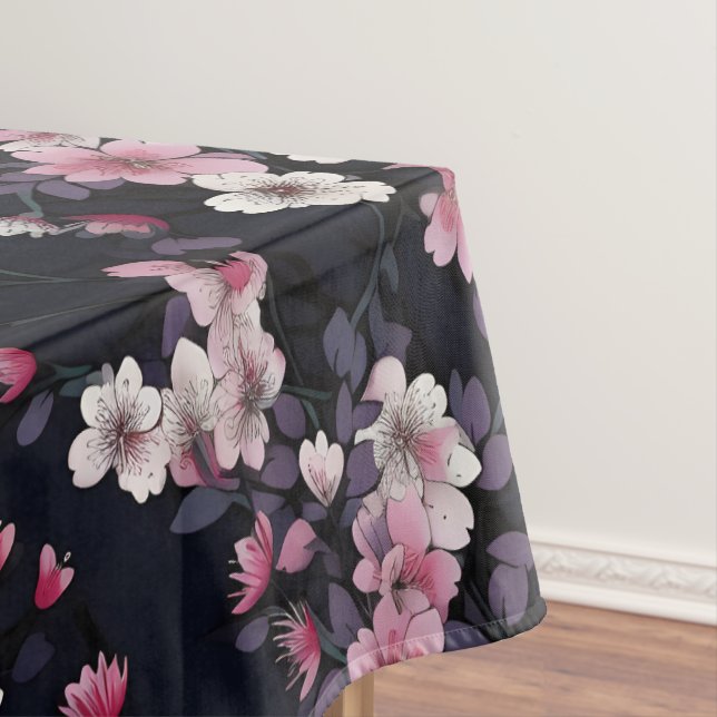 Black Pink Sakura Flowers, Pattern Design,  Tablecloth (In Situ)