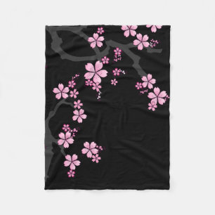 Black Pink Sakura japanese design :: Fleece Blanket