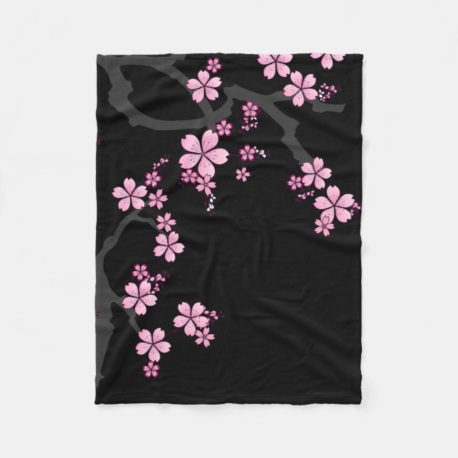 Black Pink Sakura japanese design :: Fleece Blanket (Front)