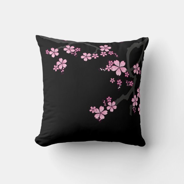 Black Pink Sakura japanese design :: Throw Pillow (Front)