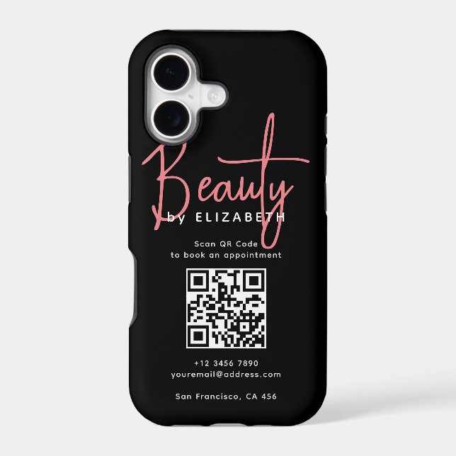 Black Pink Script Beauty Professional QR Code  (Back)