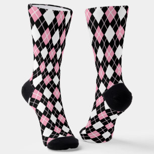 Black & Pink Seamless Argyle Pattern  Socks