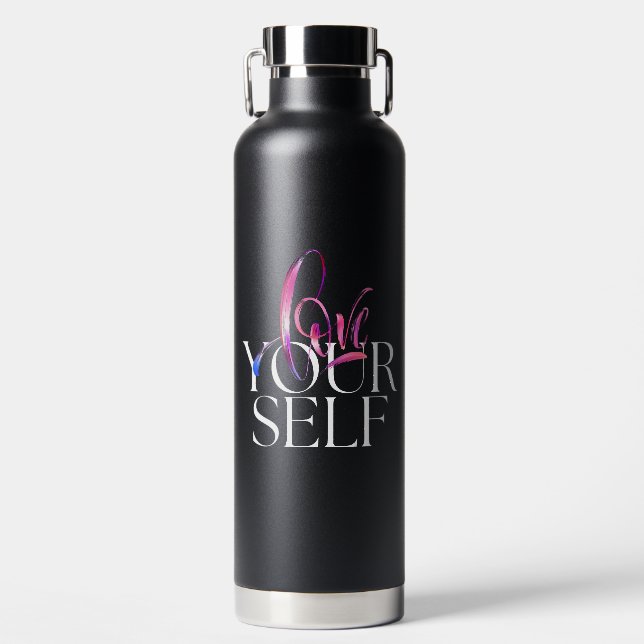 Black Pink Self-Love Motivational  Water Bottle (Front)