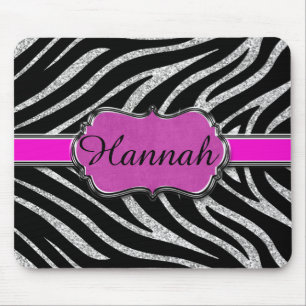 Black Pink Silver Glitter Zebra Personalized Mouse Pad