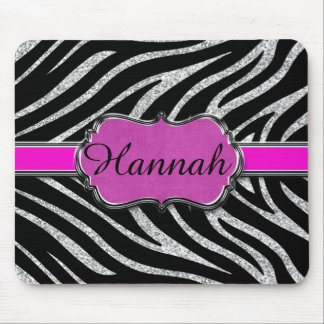 Black Pink Silver Glitter Zebra Personalized Mouse Pad