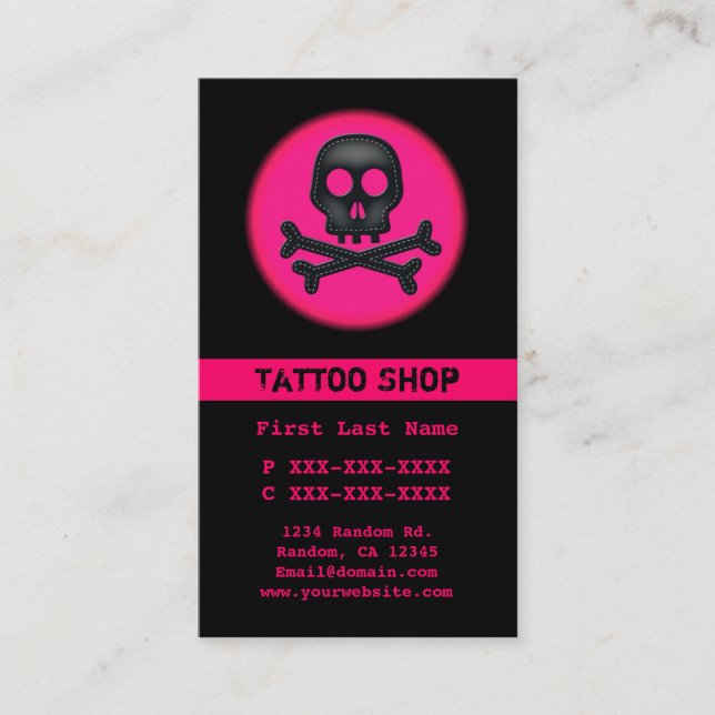 Black pink skull tattoo custom business cards (Front)