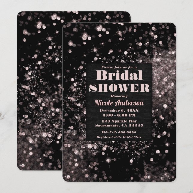 Black & Pink Sparkling Lights Glam Bridal Shower Invitation (Front/Back)