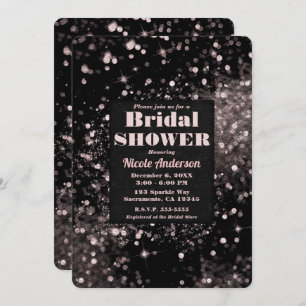 Black & Pink Sparkling Lights Glam Bridal Shower Invitation
