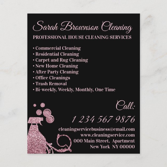 Black Pink Spray Janitorial Maid House Cleaning Flyer (Front)