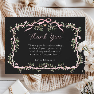 Black Pink Spring Garden Baby Shower Thank You Card