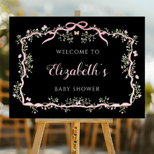 Black Pink Spring Garden Baby Shower Welcome Sign 