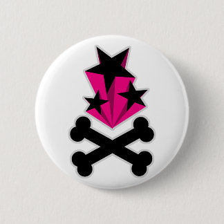 Black Pink Stars Crossbones 2 Inch Round Button
