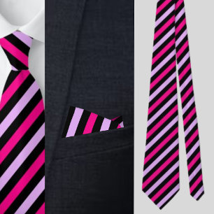 Black Pink Stripes Abstract Pattern     Tie