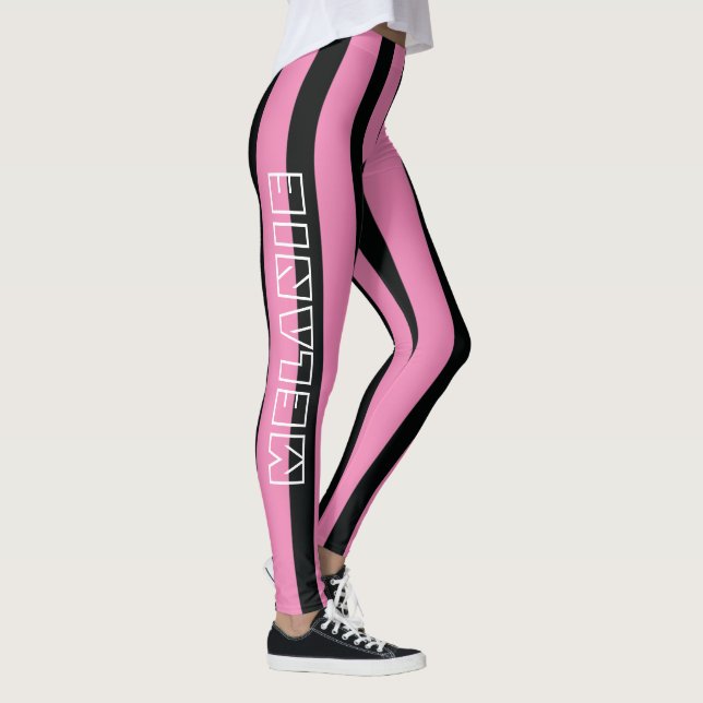 Black Pink Stripes Comfy Name Sportswear Workout  Leggings (Right)
