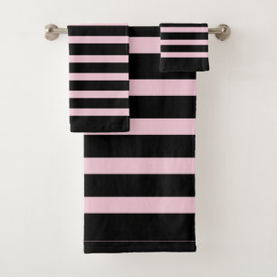 Black & Pink Stripes Modern Design Bath Towel Set
