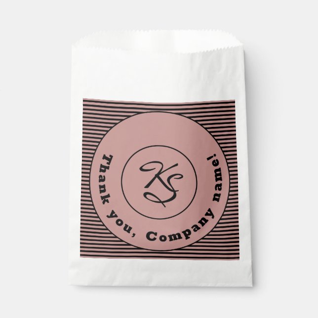 Black & Pink Stripes Monogram & Company Paper Bag (Front)