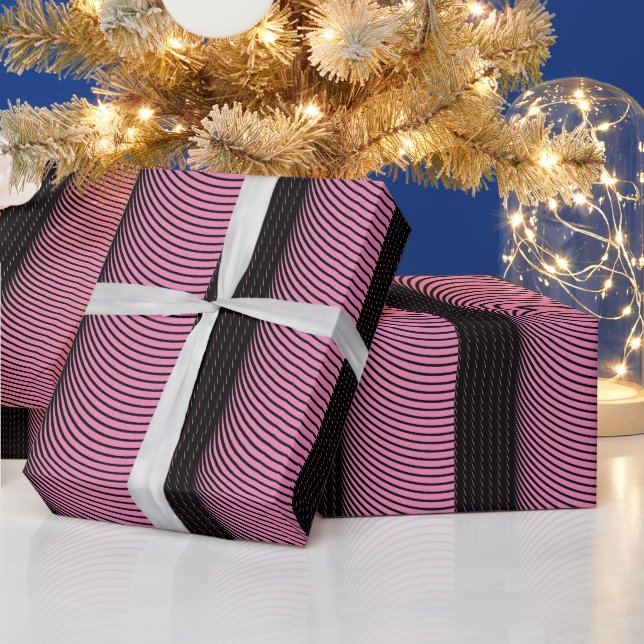 Black Pink Stripes Wedding Holiday Christmas Cute Wrapping Paper (Holidays)
