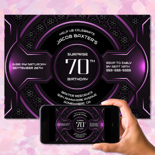 Black Pink Surprise 70th Birthday Party Invitation