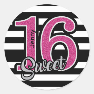 Black Pink Sweet 16 Personalized Classic Round Sticker
