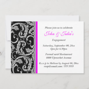 Black pink swirl engagement anniversary CUSTOM Invitation