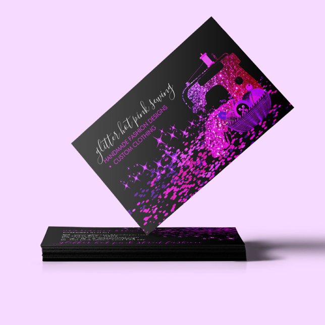 Black Pink Tailor Sewing Machine Yarn Quilting Business Card (Creator Uploaded)