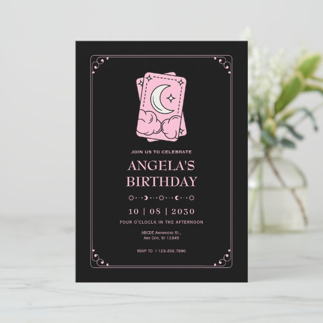 Black Pink tarot birthday  Invitation (Standing Front)