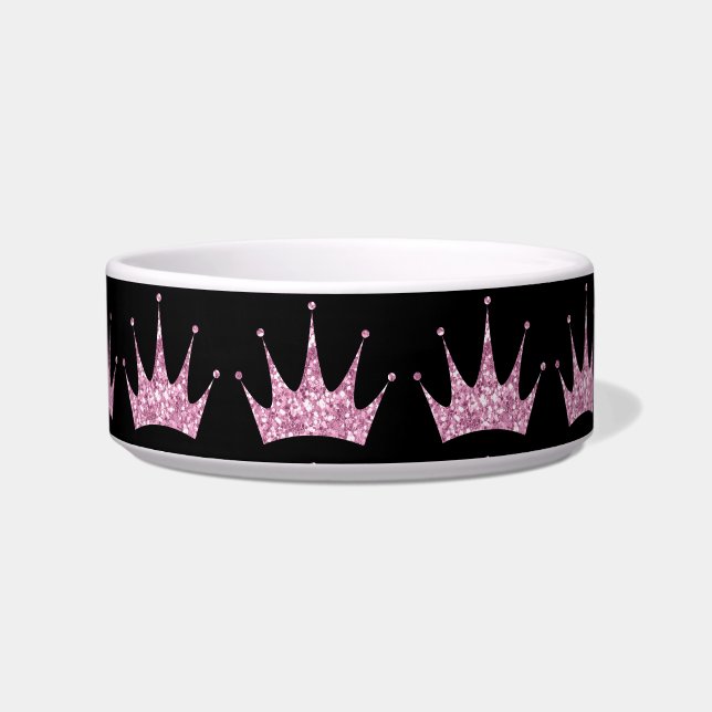 Black Pink Tiara Princess Pet Feeding Bowl (Front)