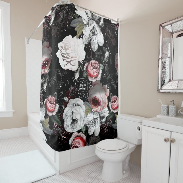 Black & Pink Victorian Rose Floral I Love You More (In Situ)
