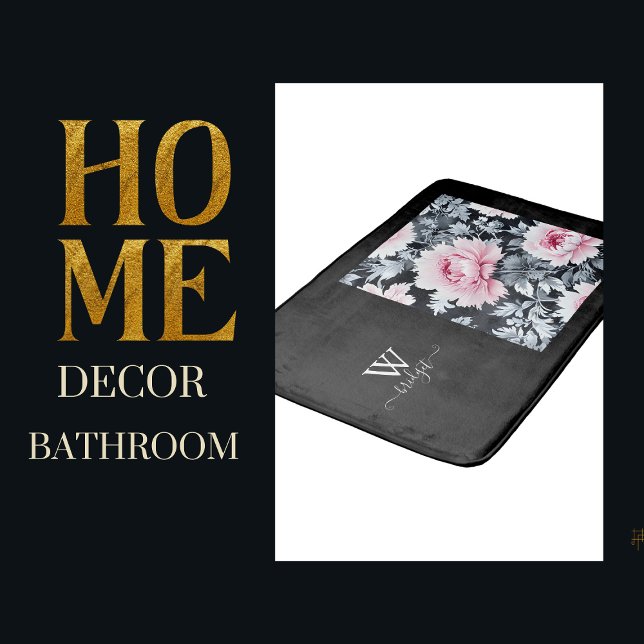 black & pink vintage Beautiful Garden Flowers Bath Mat (Creator Uploaded)