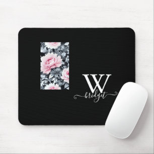 black & pink Vintage Modern Floral Mouse Pad