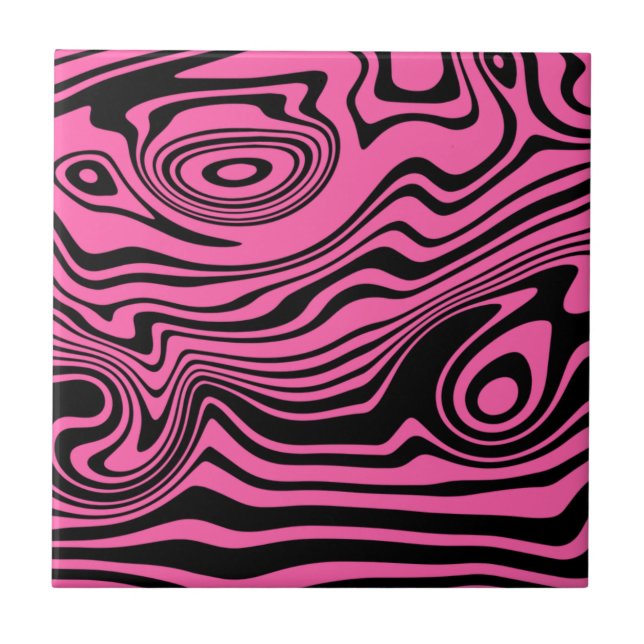 Black Pink Wavy Striped Ceramic Tile Choose Colour (Front)